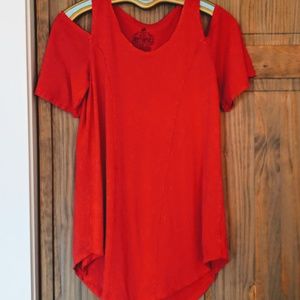❗️2 for $10  Deep Red Cold Shoulder Cut Out Top